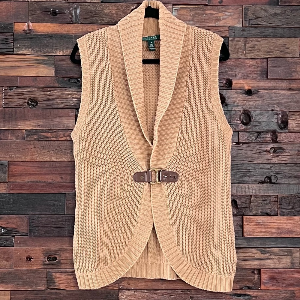 Ralph Lauren Knitted Sweater Vest with Leather & Brass Buckle Closure, Size M